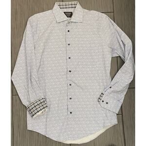 Nordstrom Men’s Shop Blue Floral Button Down Shirt Size 15 1/2 Non-Iron Cotton